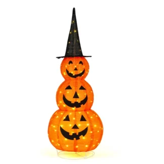 Stacked Jack-o'-Lantern LED Decoration, Witch Hat